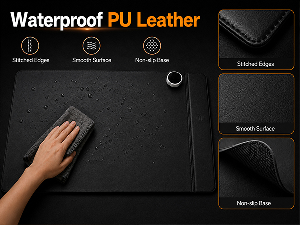 Heated Desk Mat Mouse Pad - Leather Keyboard Pad Desktop Hand Warmer
