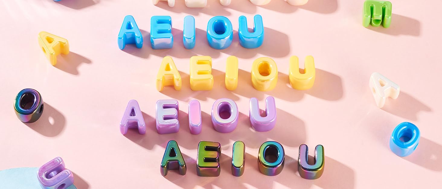 Large Acrylic Slide Letter Beads Candy Color Vowel Alphabet Beads 3D Initial Slider Beads