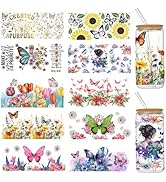 UV DTF Cup Wraps Transfer Stickersfor 16 oz Glass Cups, 10 Sheets Cup Transfer Wraps Rub on Trans...