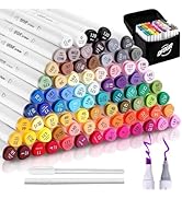 QFOUR Alcohol Markers, 82Pcs Coloring Markers No Bleeding, Brush &amp; Chisel Tip Permanent Art Drawi...