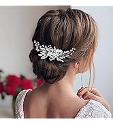 Latious Pearl Bride Wedding Hair Comb Silver Crystal Bridal Hair Pieces Leaf Hair Clip Hair Acces...