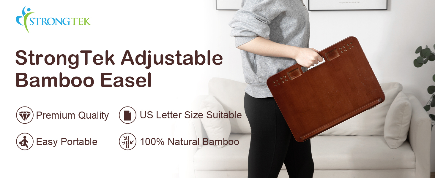 StrongTek Bamboo Easel. esay portable, premium quality, 7 adjusatble level and 100% natural bamboo