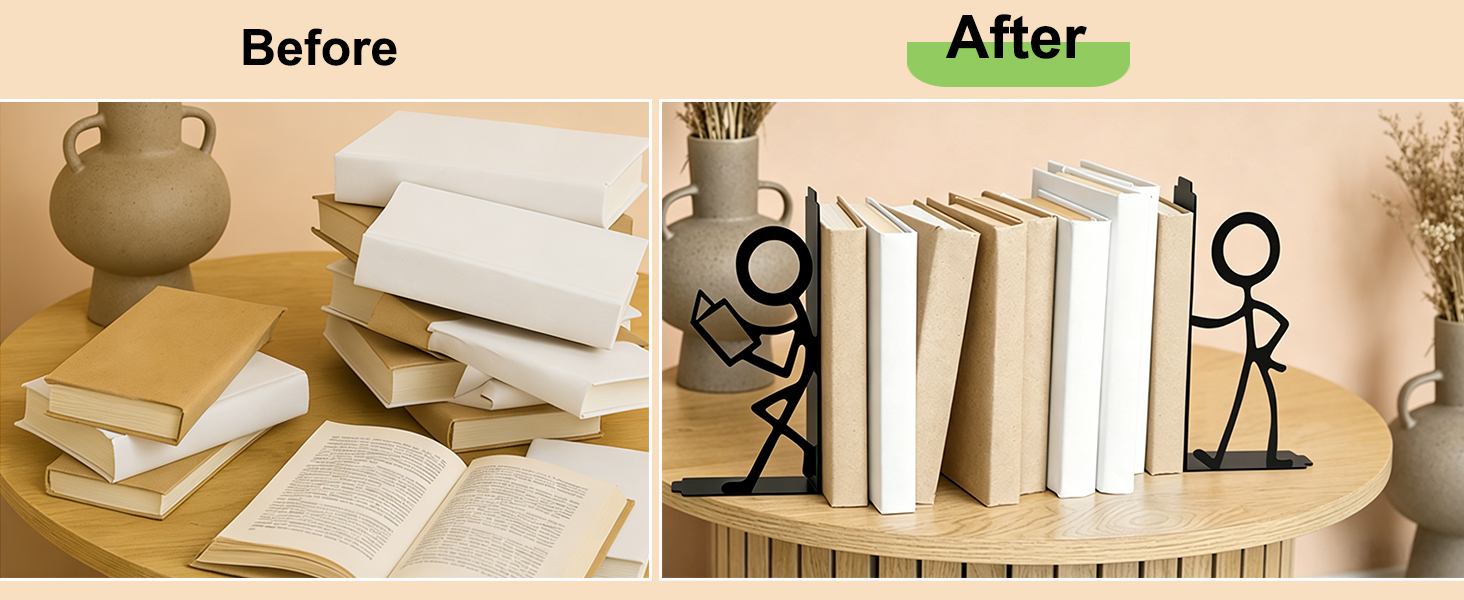Metal Bookends People Bookends, Decorative Cute Book Ends for Home Office Desk Shelves