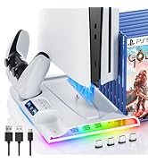 BRHE PS5 Slim Stand Cooling Station with Controller Charging Station for Playsation 5 Slim, PS5 S...