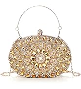 WRINGKIT Rhinestone Evening Clutch Purse, Gold Sparkling Glitter Wrist Clutch Bag with Detachable...
