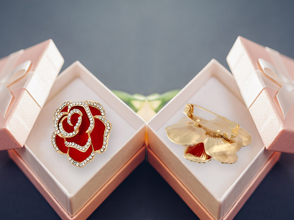 Crystal Red Flower Camellia Brooch