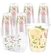 BROWNKNOT 50 Pcs Masters Golf Ball Party Plastic Cups Pink and Green Disposable Cup 12oz Clear Le...