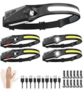 WopkDupk Rechargeable Headlamp 5PCS, 230° Wide Beam Head Lamp, Motion Sensor LED Headlamp Flashli...