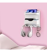 JUMEIHUI Bedside Wall Shelf with Glasses Hooks ,Adhesive Bedside Organizer Wall Mount for Dorm an...