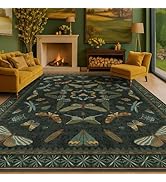 Hazo Haus Dark Green Insect Area Rugs 8x10 for Living Room, Dining Room Under Table, Bedroom, Uni...