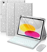 Hamile for iPad A16 Case with Keyboard - Mouse Backlit Wireless Detachable Keyboard Glitter Folio...