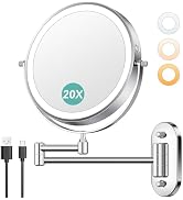Auxmir 8'' Wall Mounted Lighted Makeup Mirror, 3200mAh Rechargeable Double-Sided 1X/20X Magnifyin...