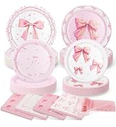 200 Pcs Pink Bow Paper Plates and Napkins,Conquette Birthday Supplies - Plates,Napkins and Forks ...