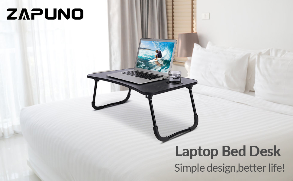 Zapuno Portable &amp;amp; foldable laptop bed desk, side Storage Drawer and Cup Holder