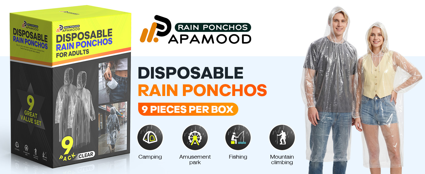 Disposable clear poncho with hood for adults, perfect for Disney World travel.