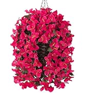 Bougainvillea Artificial Hanging Fake Flowers with Basket for Outdoors Decoration, Faux Silk Flow...