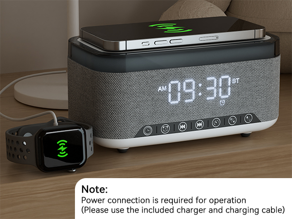 Wireless Charging Alarm Clock Speaker