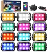 MICTUNING C2+ RGB+IC Rock Lights - 12 Pods Dynamic Chasing Color Underglow Neon Kit, Extensible t...
