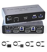 USB3.0 Displayport HDMI KVM Switch 2 Monitors 2 Computers, 8K@60Hz KVM Switch Dual Monitor 2 PC w...