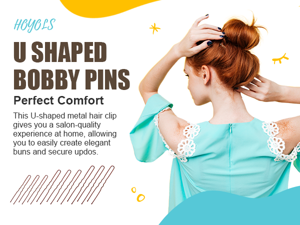 HOYOLS U Shaped Assorted Size Hair Bobby Pins, Metal Bun Clips Hairpin Crimped Design with Ball Tips