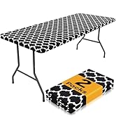 Smiry Rectangle Picnic Table Cloth 2 Pack, 6FT Waterproof Elastic Fitted Tablecloths, Washable Po...