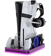 JDDWIN PS5 Pro / PS5 / PS5 Slim/Stand and Cooling Station with LED Controller Charging Station fo...