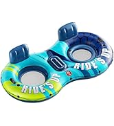 QPAU Inflatable Double River Tube, 2 Person 660lb Capacity, Puncture-Resistant 93" Sturdy Heavy D...