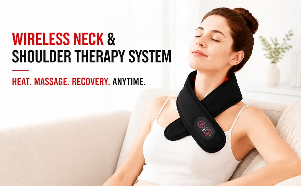 cordless neck massager red light infrared heat vibration rechargeable heated wrap