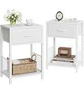 YAUKOMEL Nightstand Set of 2,End Table with Fabric Drawer,Side Table Set of 2,Storage Shelf,Bedsi...