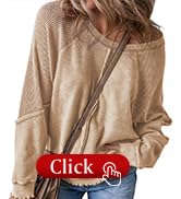 SHEWIN Womens Fashion Waffle Knit Sweatshirt Casual Crewneck Long Sleeve Reverse Seam Oversized P...