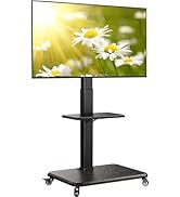 Perlegear Rolling TV Stand, 12 Height Adjustable Mobile TV Stand on Wheels with Hidden Wire Manag...