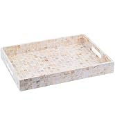 PEMAR Rectangular Mother of Pearl Serving Tray Nacre Wood Lap Ottoman Tray for Coffee Table, Luxu...