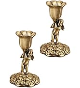 Housoutil 2PCS Cherubs Angels Statue Candle Holder Vintage Pillar Candle Stick Holders Metal Tape...