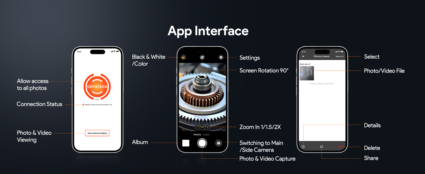 DEPSTECH Endoscope Camera with Ligh Dual Lens Inspection Borescope for iPhone &amp;amp; Android