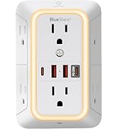Surge Protector Outlet Extender, 6 Outlets &amp; 4 USB Ports with Fast Charging Type C PD 20W, Night ...