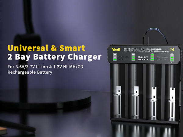 Yonii Smart 2 Bay Battery Charger for 3.6V/3.7V Li-ion &amp;amp;amp; 1.2V Ni-MH/CD Rechargeable Batteries