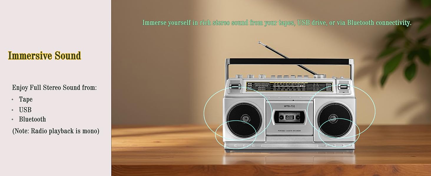 usb cassette player recorder radio bluetooth boombox stereo sound