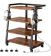 CABTE Mobile AV Media Stand with Outlets and 4 Rolling Caster Wheels, 4-Tier Rolling TV Stand for...