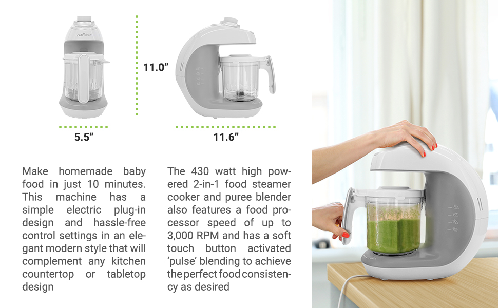 NutriChef Baby Food Maker - 2-in-1 Steam Cooker &amp;amp;Puree Blender Adjustable Steam Timer