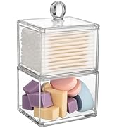 UShioart Stackable Square Acrylic Cotton Ball Holder Q-tip Holder Bathroom Swab Dispenser (Twin p...