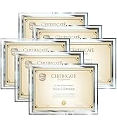 WRINGKIT 6 Pack Glass Certificate Frames 8.5 x 11, Silver Picture Photo Frame Bulk, Clear Diploma...