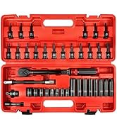 EACELIY 38Pcs 3/8" Socket Set, Deep and Shallow Impact Socket Set,Torx Bit Socket, Phillips Slott...