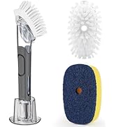 RIMAY Dish Brush with Soap Dispenser Storage Set with 2 PCS Brush Refills &amp; Holder, Dish Scrubber...