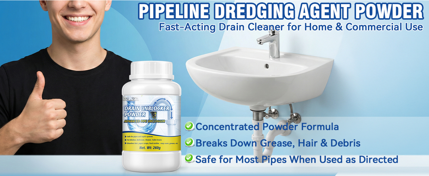 Powerful Drain Clog Remover Pipeline Dredging Agent&amp;amp;Drain Cleaner Fast Dissolves Hair, Paper Scraps