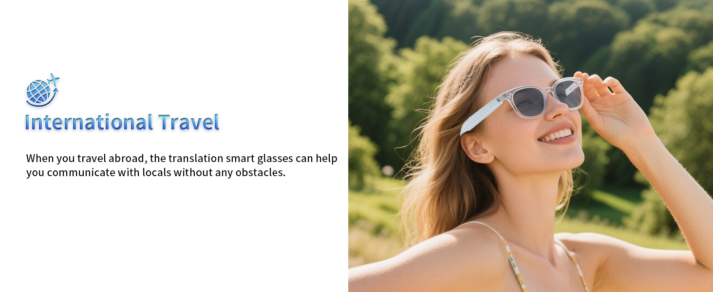 smart translation glasses with AI, bluetooth blue light glasses perfect for international travel