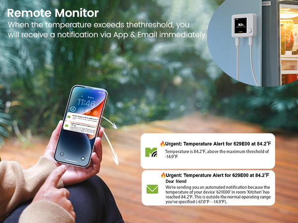 When the temperature exceeds the set range, receive timely remote App &amp;amp; Email alerts.