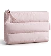 BAGSMART Small Makeup Bag, Machine Washable Puffy Cosmetic Pouch, Pink | 1.6" slim, water-resista...