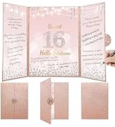 Sweet 16th Birthday Decorations for Girls, Creative 16th Guest Book Alternative, Rose Gold 16th P...