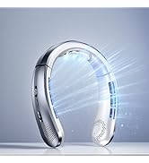 Portable Neck Cooling Fan, 100-Speed, Bladeless Design, USB-C Rechargeable, Ultra Quiet, Gray/Whi...
