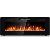 Tangkula 50 Inches Recessed Electric Fireplace, in-Wall &amp; Wall Mounted Electric Heater with Adjus...